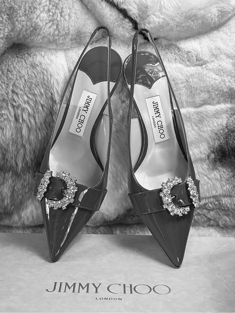 ✨ Jimmy Choo Cheri SB65 Patent Slingback Pointed Toe Pumps w Crystal Buckle NWT - Picture 17 of 17